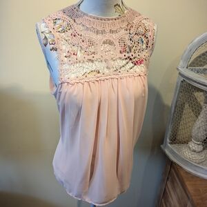 Ardene Crochet Accent Blouse - Light Pink